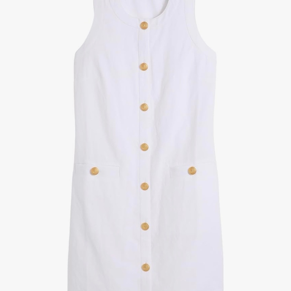 Vineyard Vines Women’s Linen Button Front Shift Dress White with Gold Accent - Picture 9 of 9
